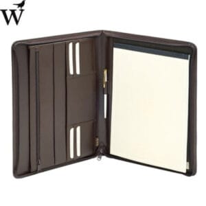 Schrijfmap van der Spek A4 + rits leer met nerf bruin