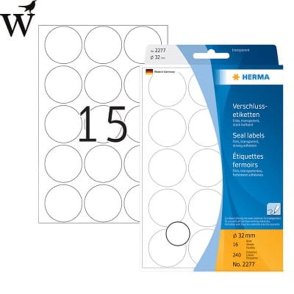 Etiket Herma 2277 rond 32mm transparant 240stuks 16 vel