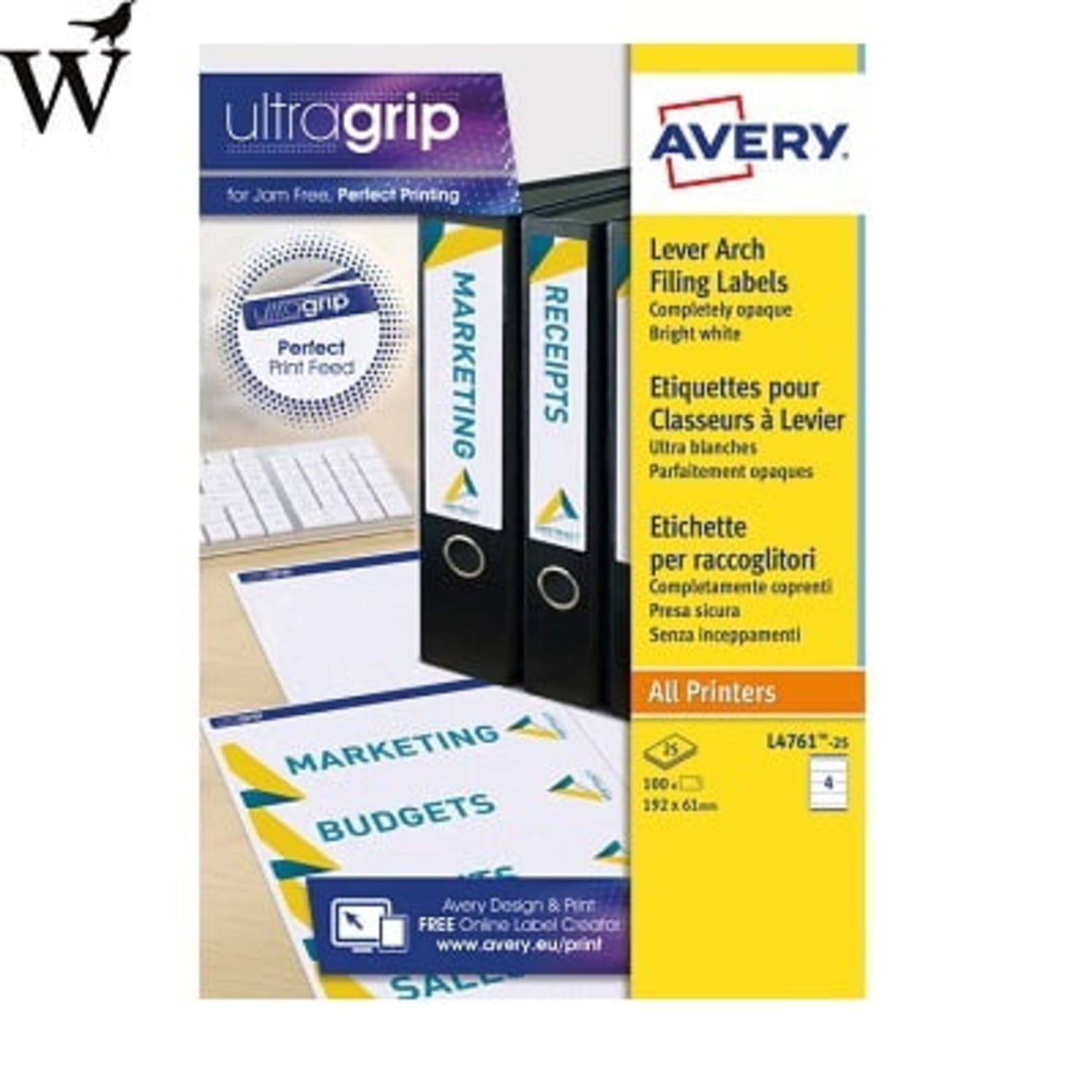 Rugetiket Avery L4761-25 192x61mm zelfklevend wit 25 vel