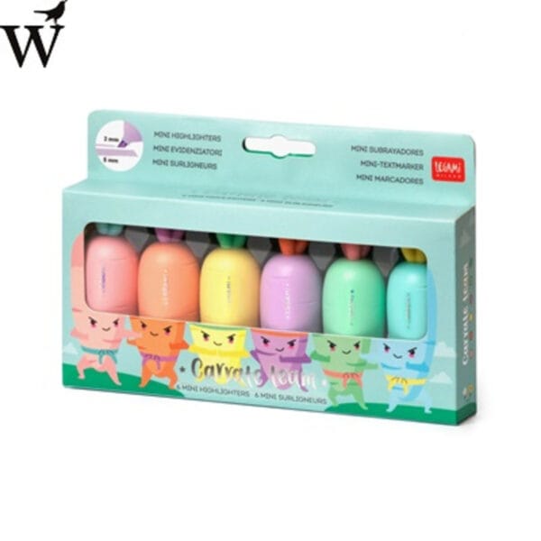 Legami Highlighter set á 6 - Carrate Team _Carrot - Afbeelding 2