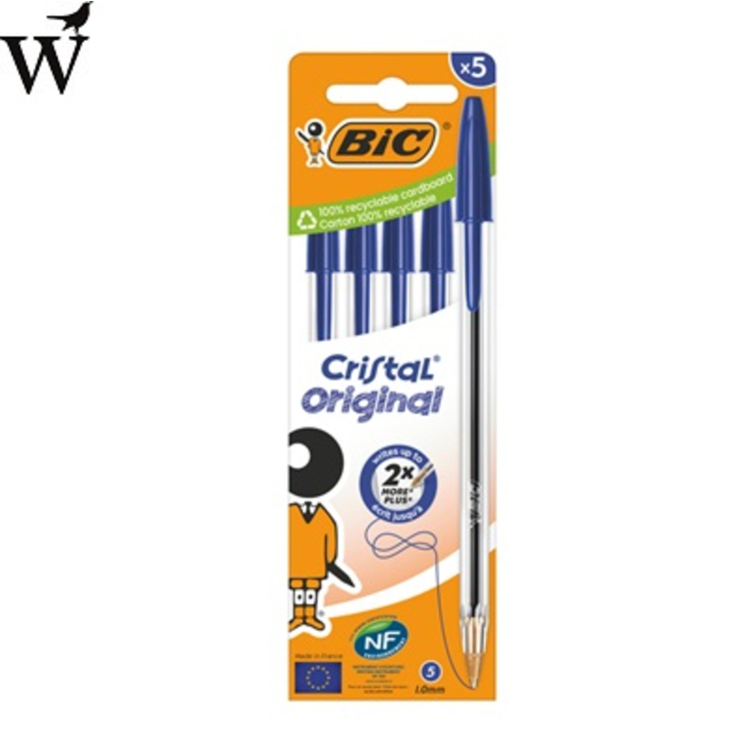 Balpen Bic Cristal medium blauw blister à 5 stuks
