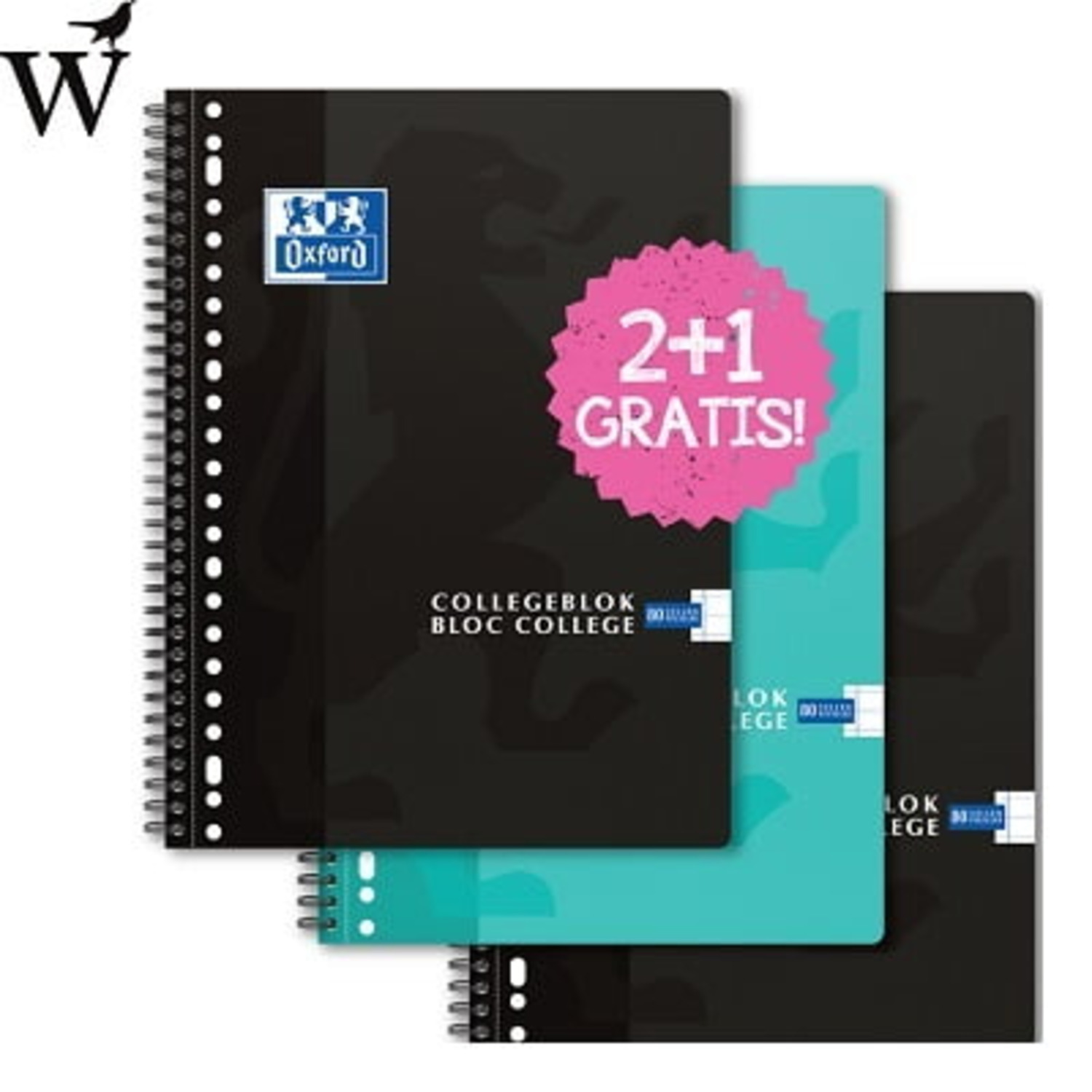 Collegeblok Oxford A4 23-gaats lijn 80vel zwart 2+1 gratis