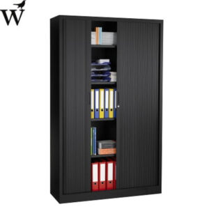 MY OFFICE ROLDEURKAST  met 4 legborden Zwart afm. 198X120cm